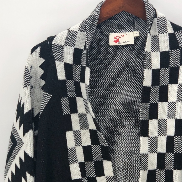 Black Cream Gray Aztec Print Open Cardigan M - Picture 3 of 6